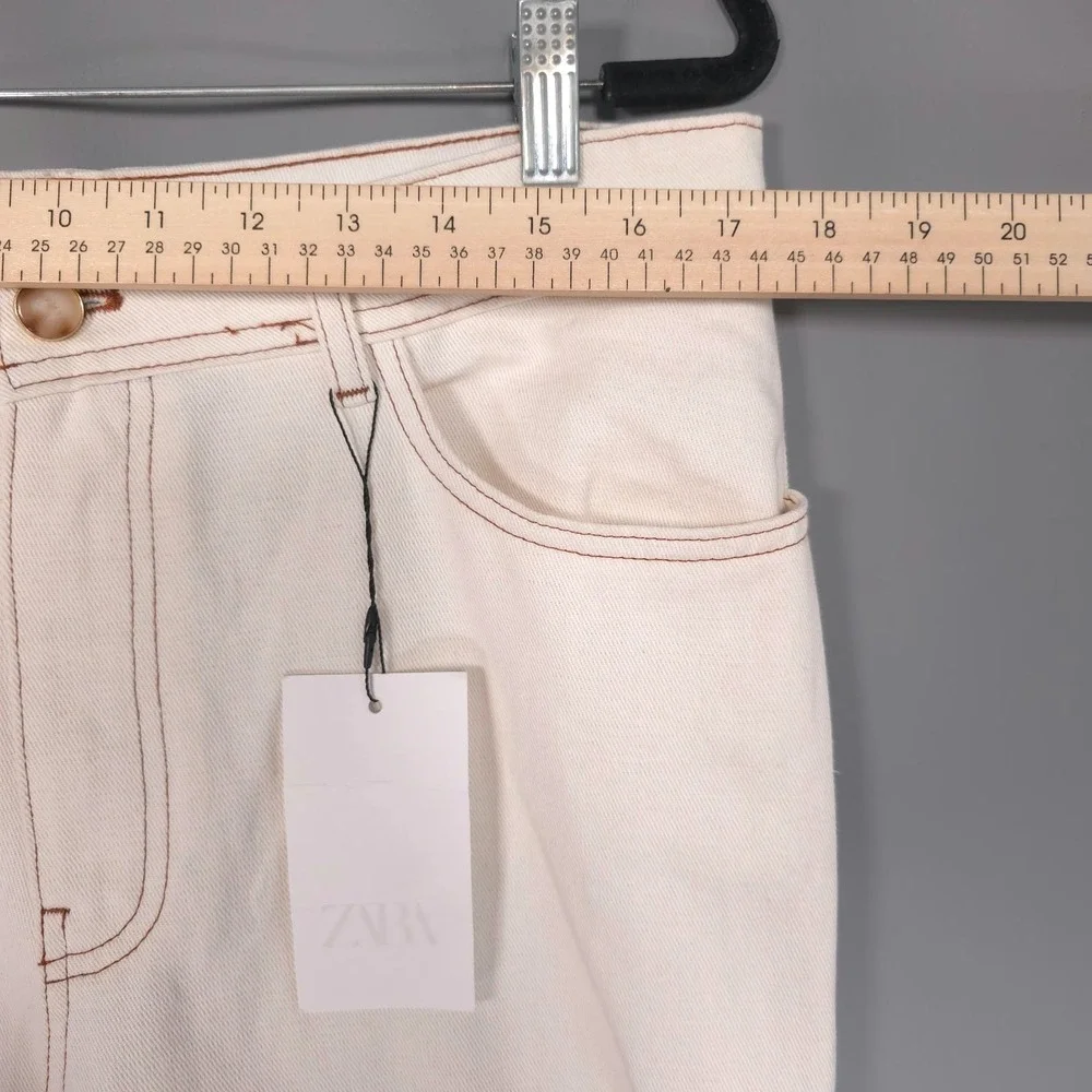 ZARA Women New Pants 44/12 Wide Leg Cotton Linen Contrast Stitching 7484/068/251